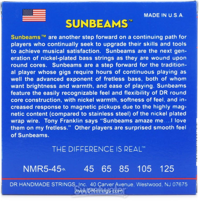 DR Strings NMR5-45 Sunbeams Nickel-plated 5-String Bass Guitar Strings - Medium Gauge .045-.125