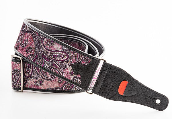 Right On STEADY TALISMAN T PAISLEY VELVET BURGUNDY Guitar Strap