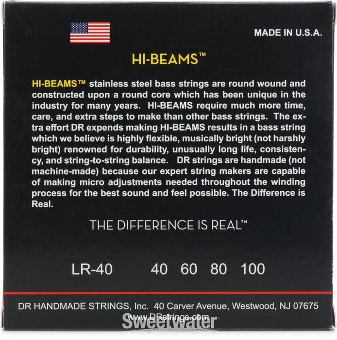 DR Strings LR-40 Hi-Beam Stainless Steel Bass Guitar Strings - Light .040-100"